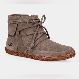 Ugg Reid Suede Moccasin Lace Up Ankle Boots Women's Size 9 Slate Brown Gray Nice